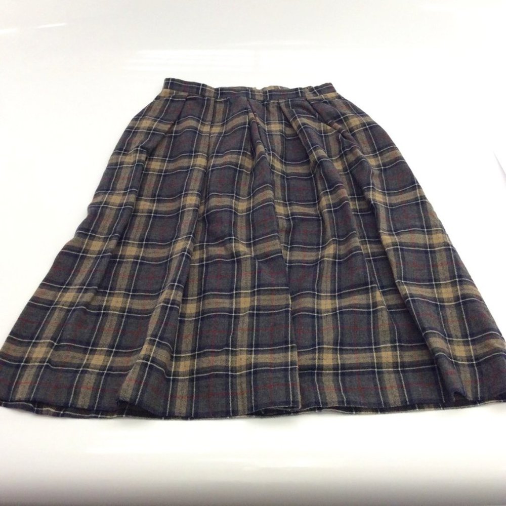 Vintage Nordstrom Cricketeer Pleated Plad Midi Skirt Brown
